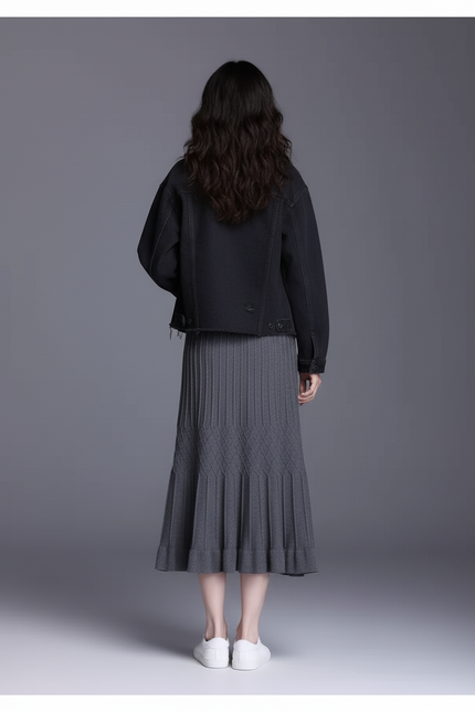 Jupe Midi Plissée Tricotée Élégante