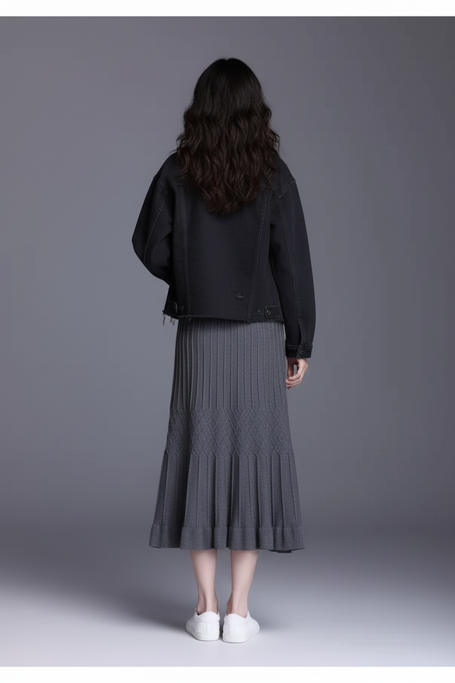 Jupe Midi Plissée Tricotée Élégante