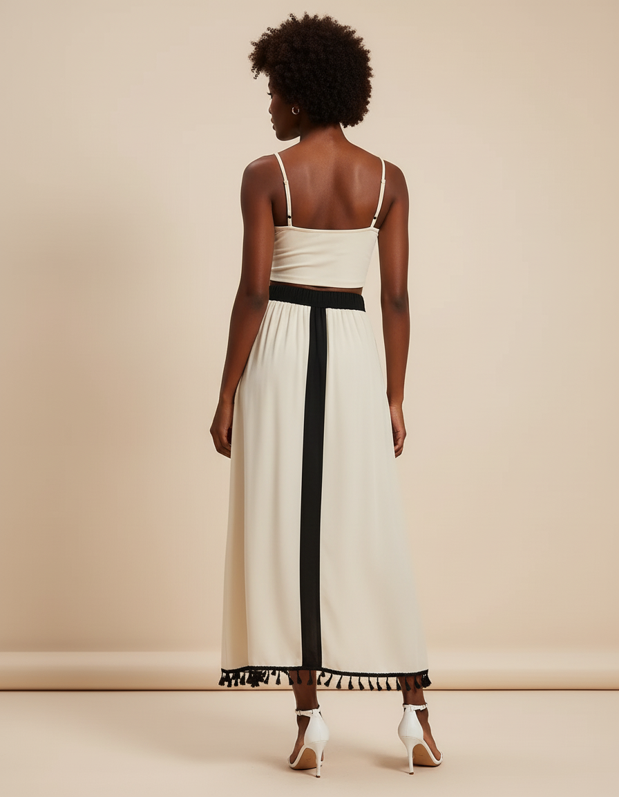 Jupe Midi Bicolore Tassels Fluide