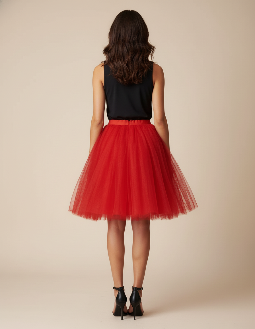 Jupe Midi Rouge Tutu Chic