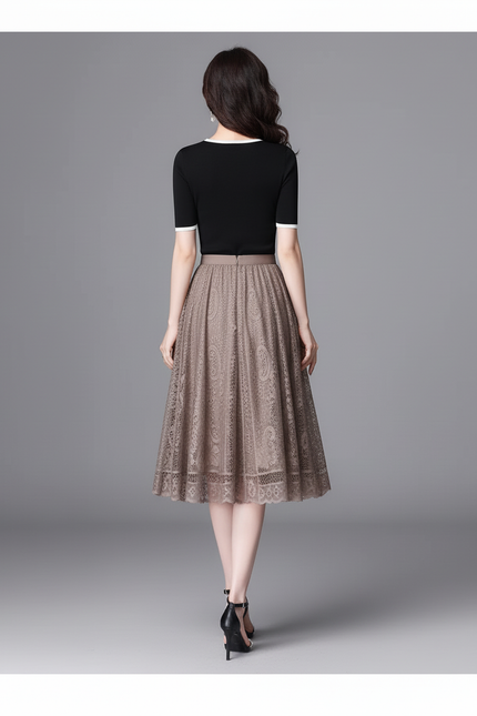 Jupe Midi Dentelle Plissée Élégante