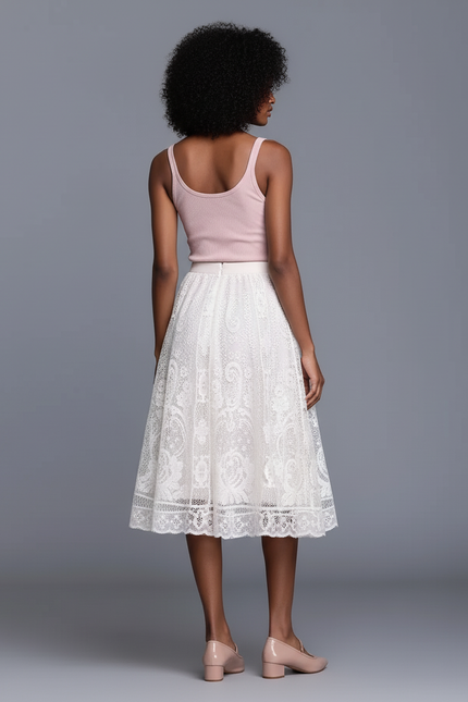 Jupe Midi Dentelle Blanche Élégante