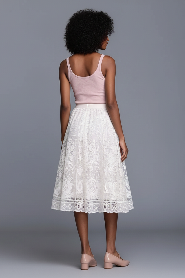 Jupe Midi Dentelle Blanche Élégante
