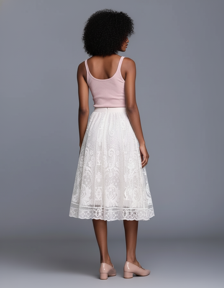 Jupe Midi Dentelle Blanche Élégante