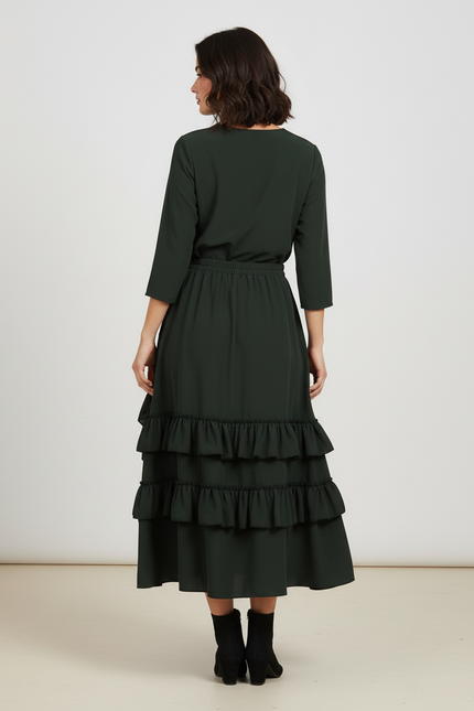 Jupe Midi Verte Volants Élégante