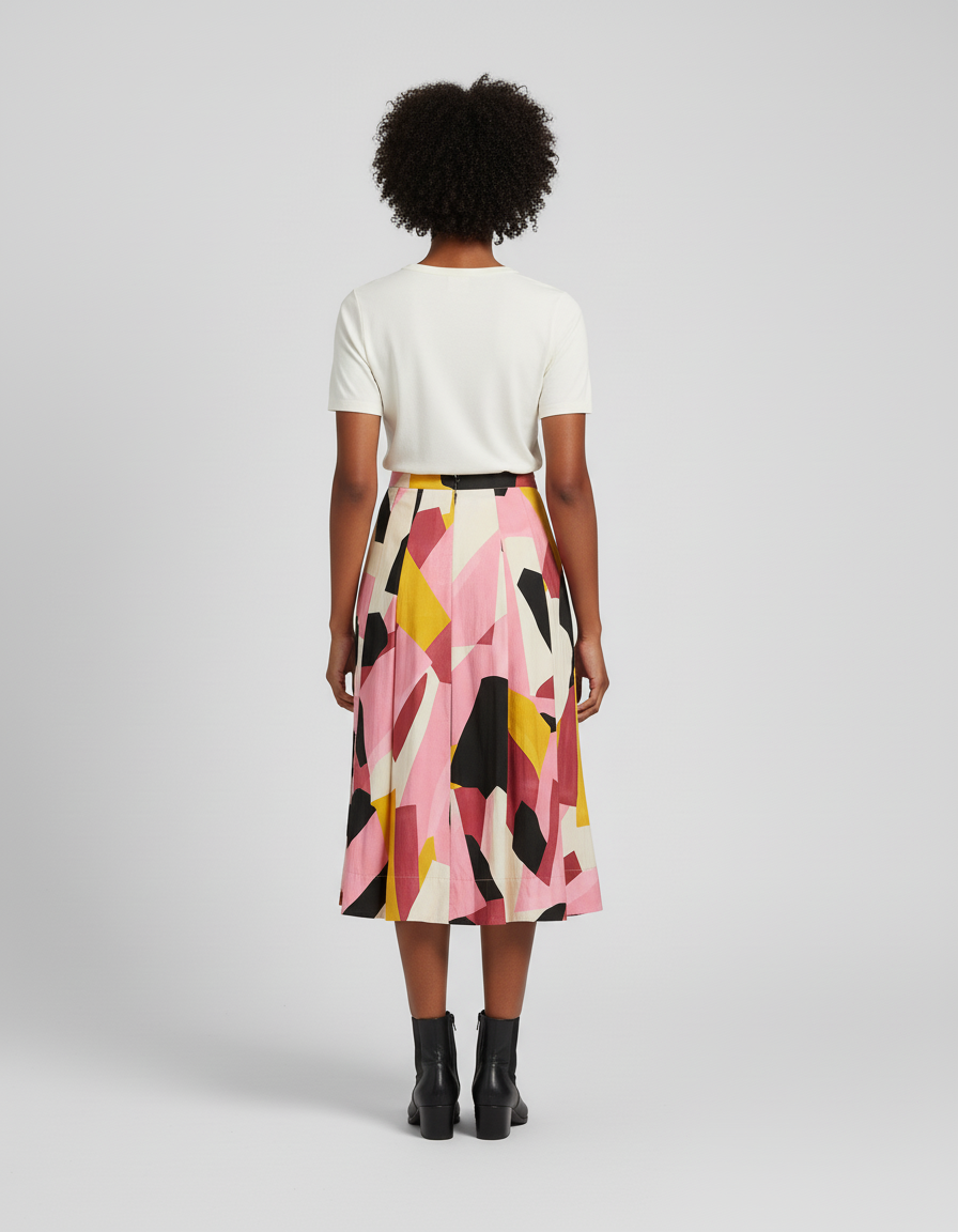 Jupe Midi Imprimée Géométrique Élégante