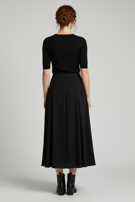 Jupe Midi Noire Drapée Fluide