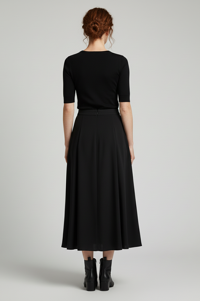 Jupe Midi Noire Drapée Fluide