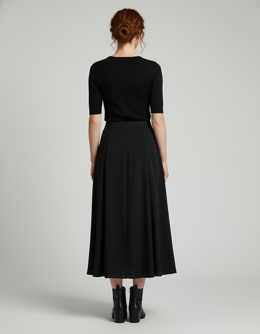 Jupe Midi Noire Drapée Fluide