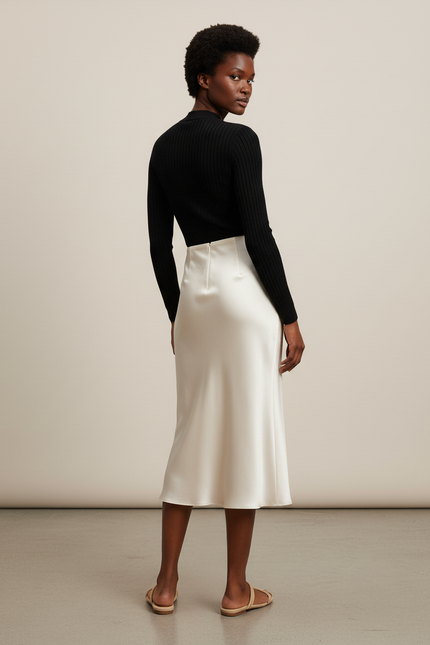 Jupe Midi Blanc Satin Élégante