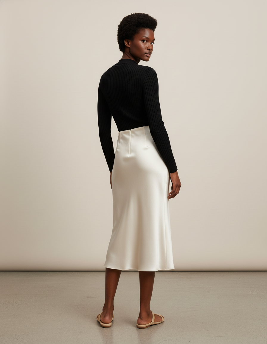 Jupe Midi Blanc Satin Élégante