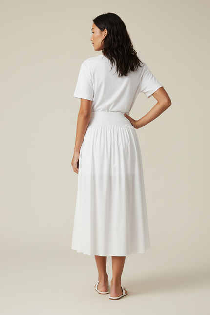 Jupe Midi Blanche Popeline Fluide