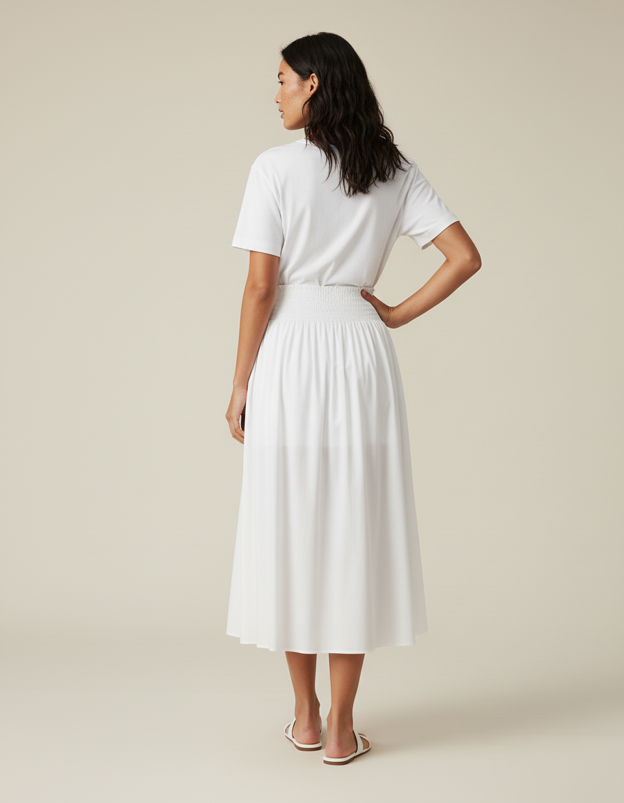 Jupe Midi Blanche Popeline Fluide