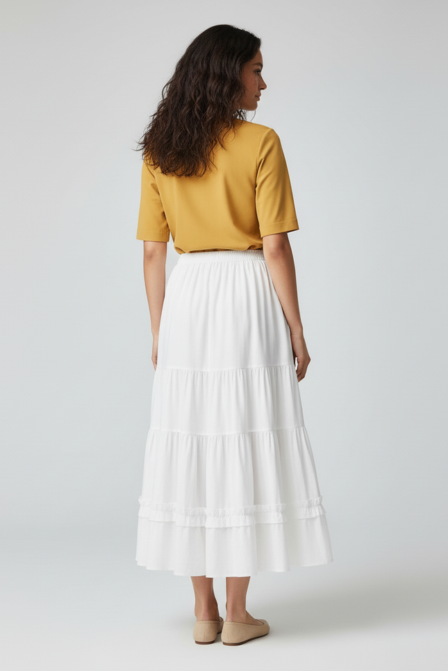 Jupe Midi Blanche À Volants Chic