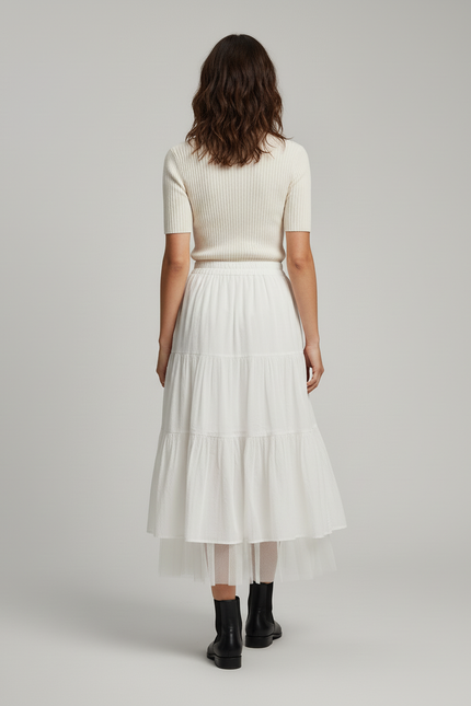 Jupe Midi Blanche À Volants Chic romantique