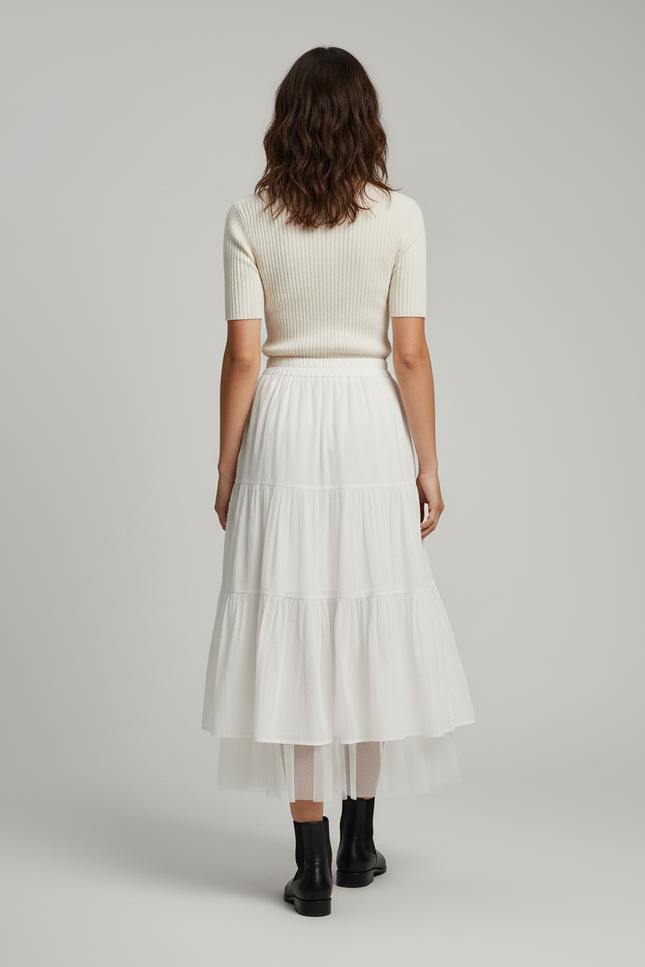 Jupe Midi Blanche À Volants Chic romantique