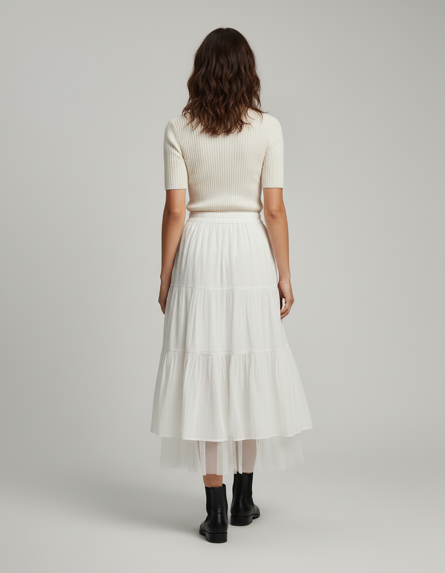 Jupe Midi Blanche À Volants Chic romantique