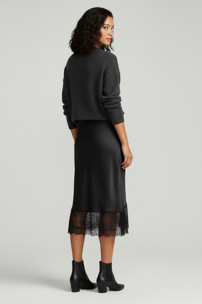 Jupe Midi Satinée Dentelle Élégante précieuse