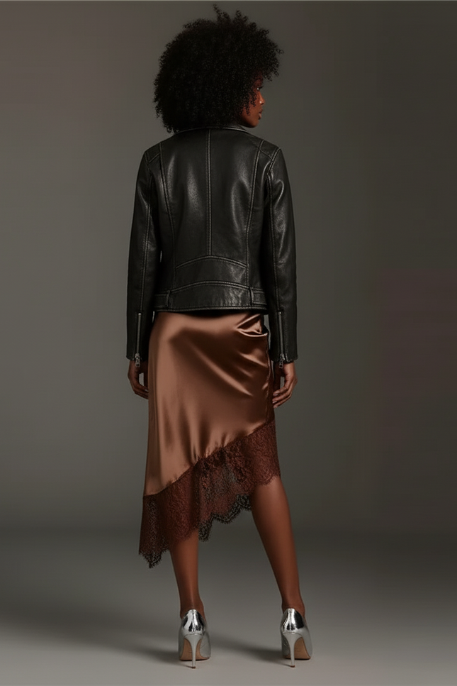 Jupe Midi Satin Dentelle Élégante délicate