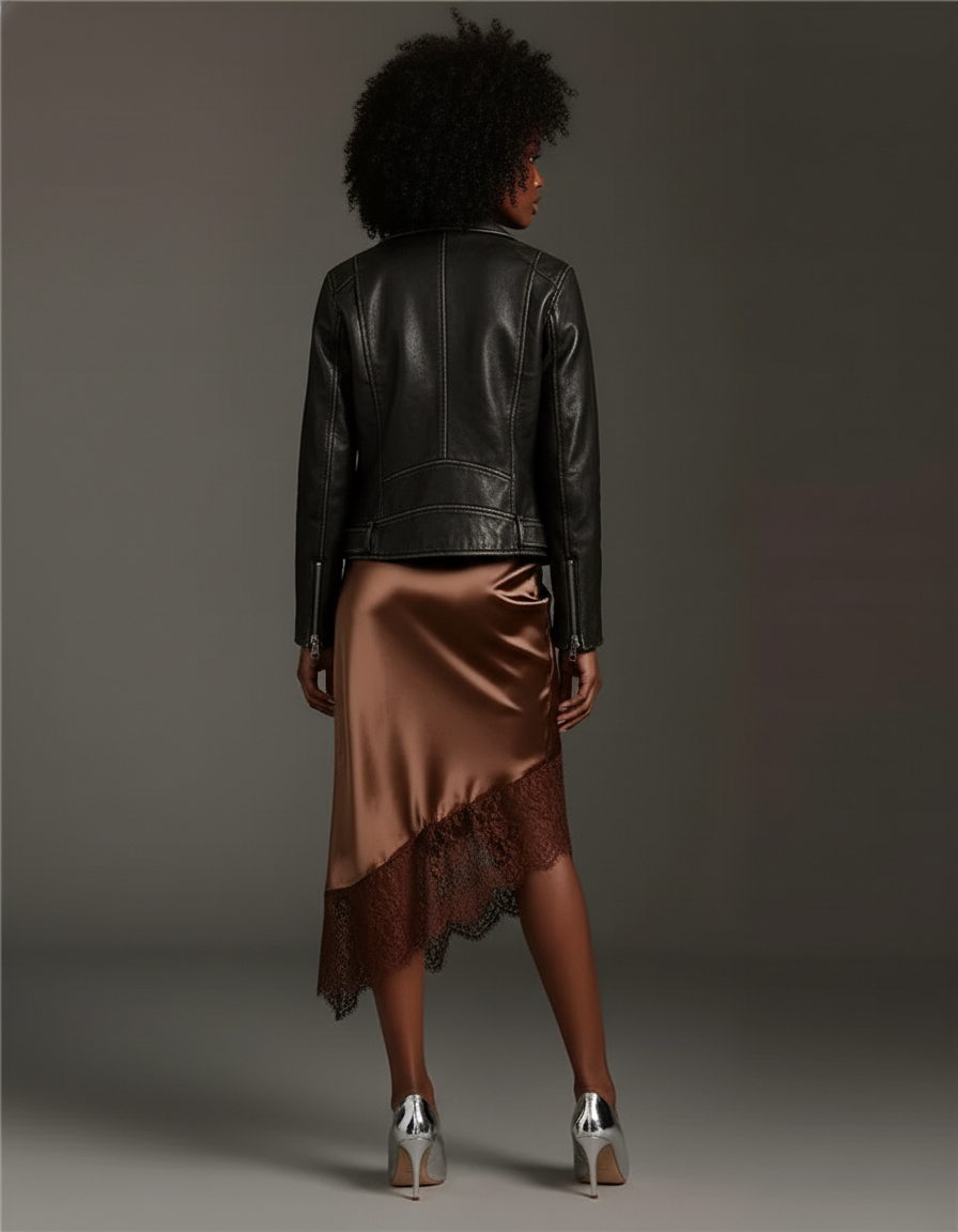 Jupe Midi Satin Dentelle Élégante délicate