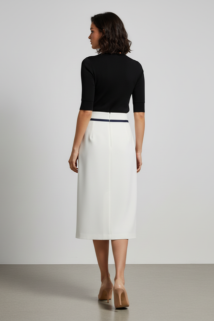 Jupe Midi Blanche Bordure Marine Élégante