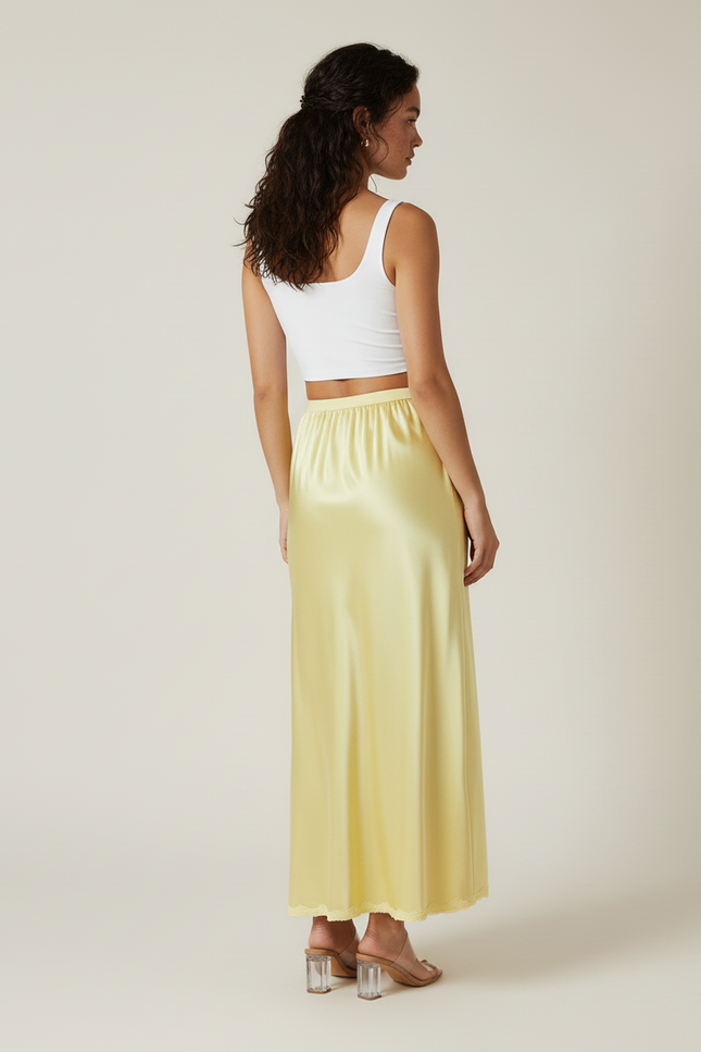 Jupe Midi Jaune Satinée Fluide