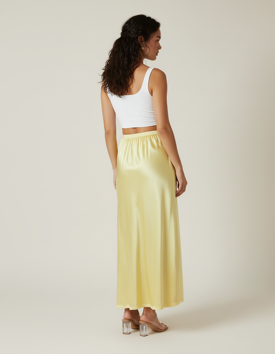 Jupe Midi Jaune Satinée Fluide