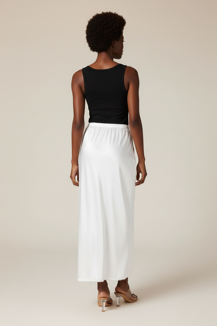 Jupe Midi Blanche Satinée Fluide