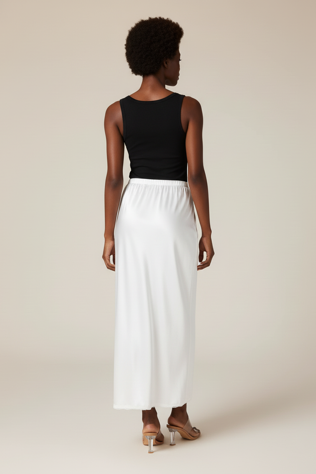 Jupe Midi Blanche Satinée Fluide