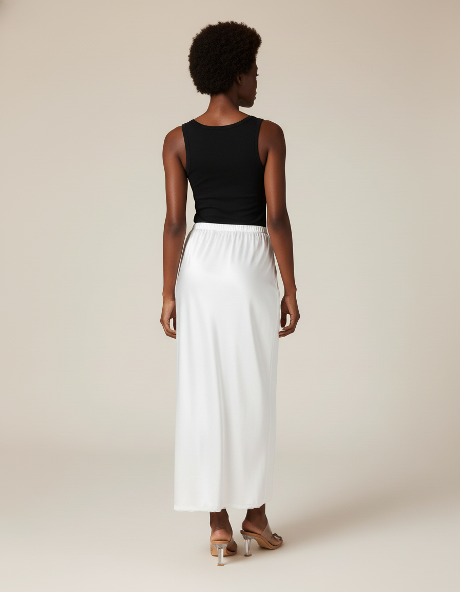 Jupe Midi Blanche Satinée Fluide