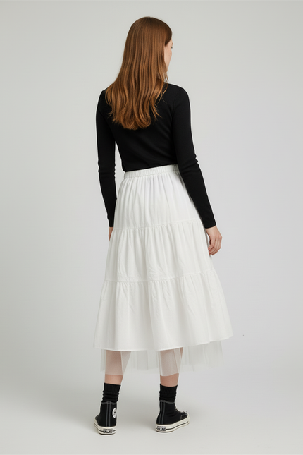 Jupe Midi Blanche Tulle Fluide