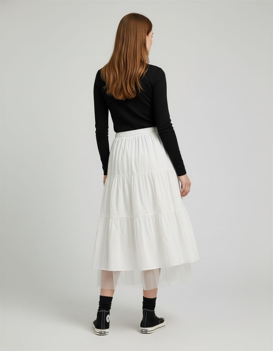 Jupe Midi Blanche Tulle Fluide