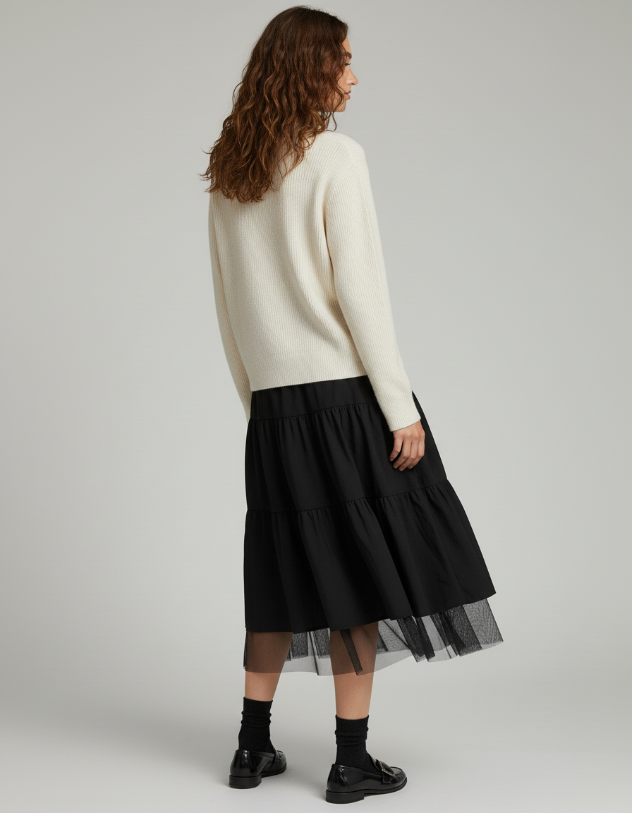 Jupe Midi Noire Tulle Fluide