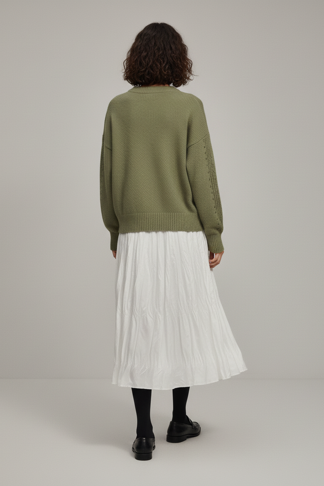 Jupe Midi Blanche Plissée Fluide