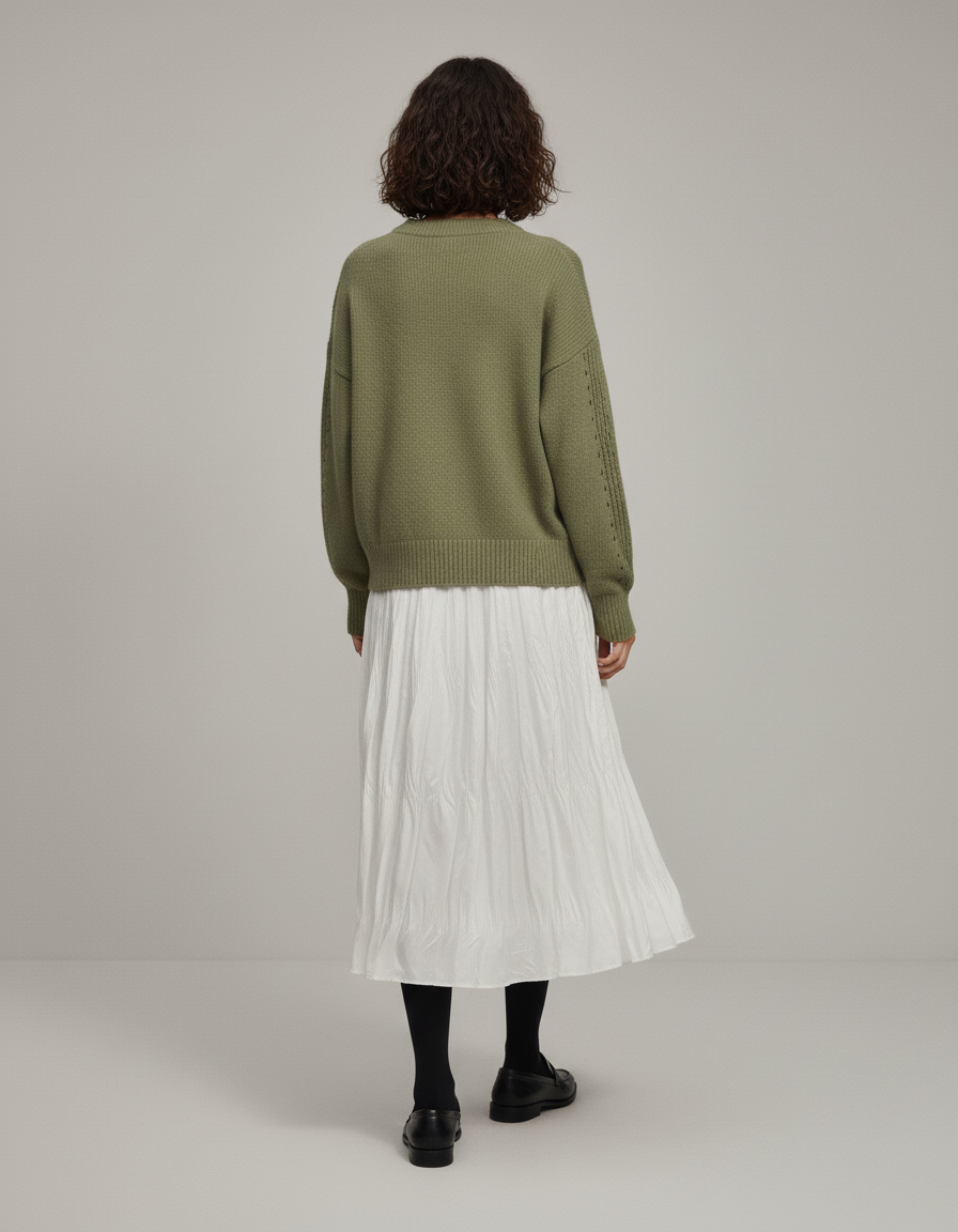 Jupe Midi Blanche Plissée Fluide