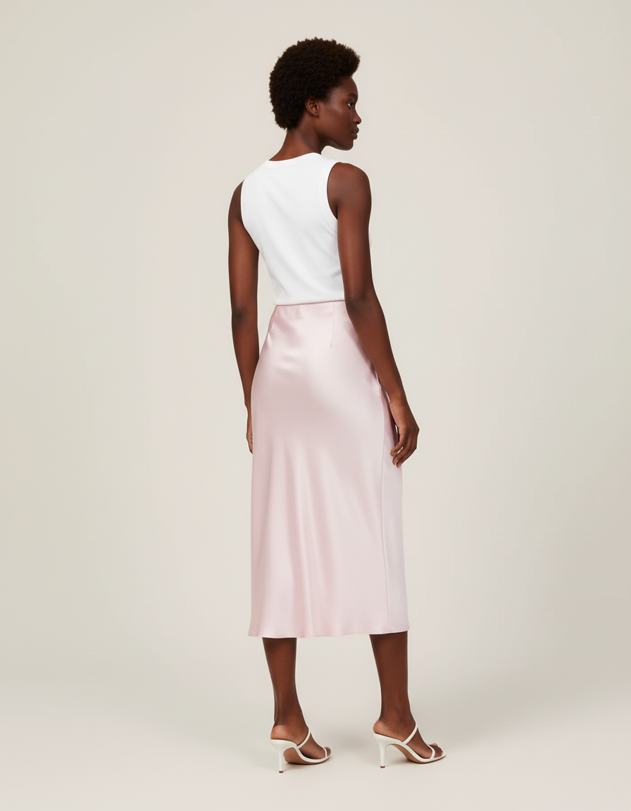 Jupe Midi Rose Satin Élégante