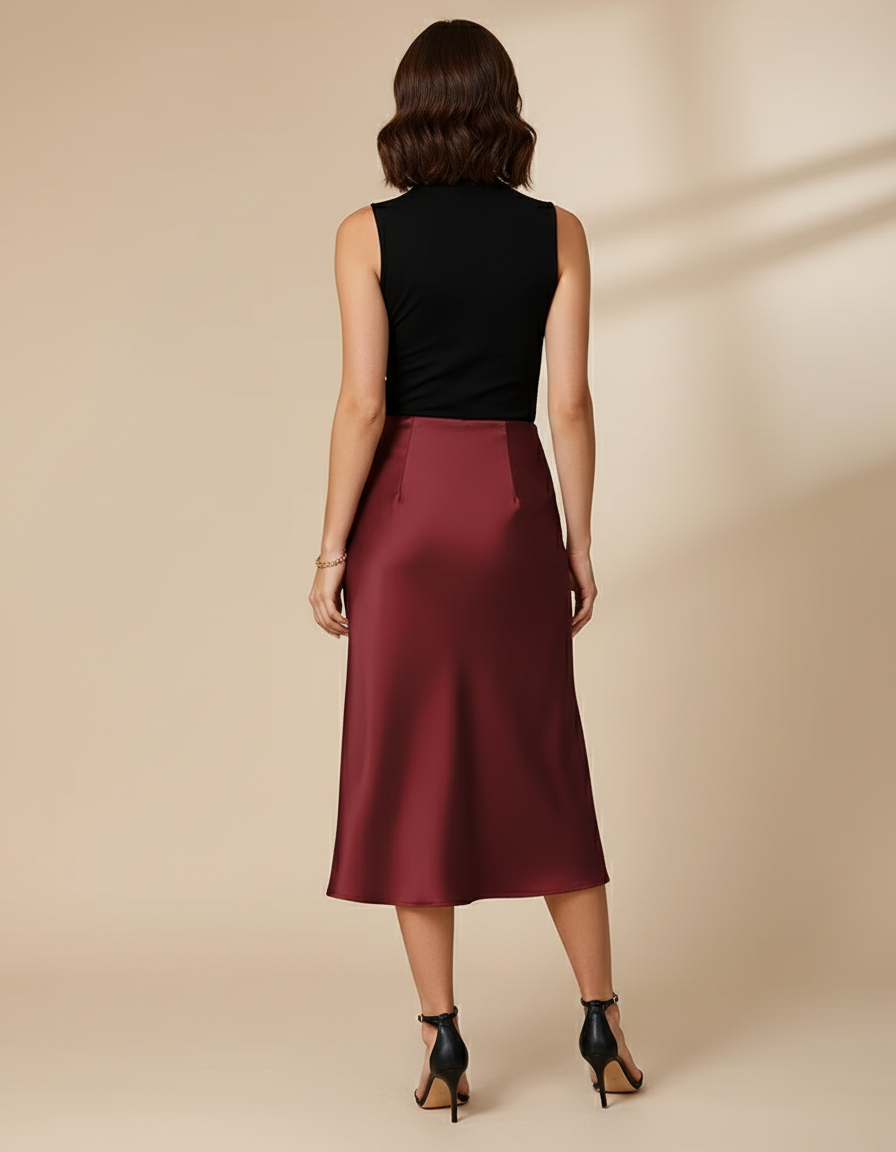 Jupe Midi Satin Fluide Élégante satinée