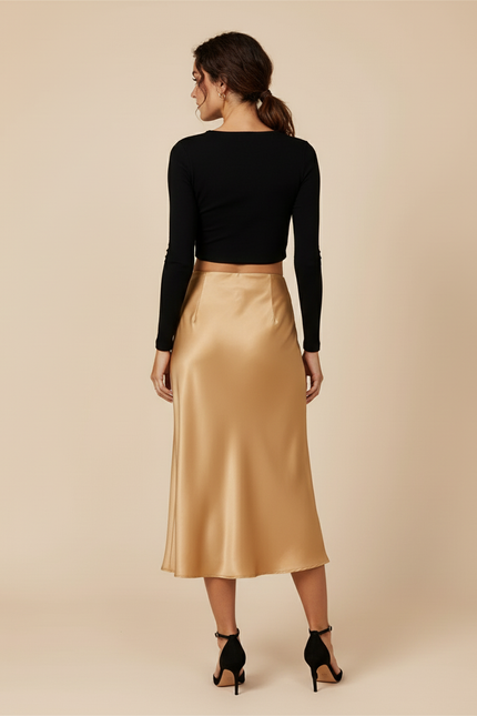 Jupe Midi Dorée Satinée Chic