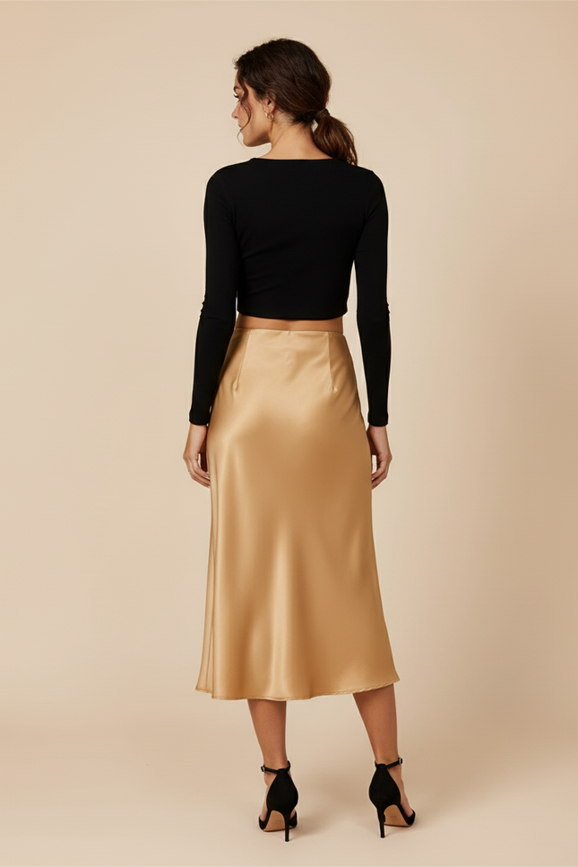 Jupe Midi Dorée Satinée Chic
