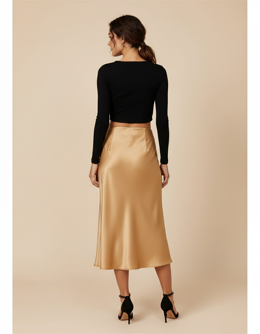 Jupe Midi Dorée Satinée Chic