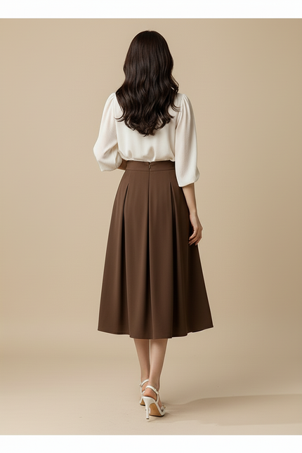 Jupe Midi Taille Haute Plissée Élégante