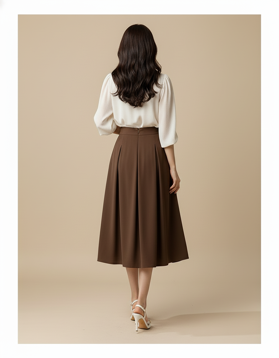 Jupe Midi Taille Haute Plissée Élégante