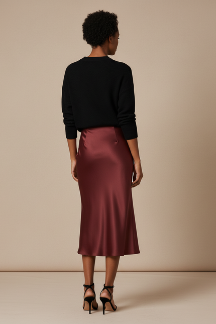 Jupe Midi Bordeaux Satinée Élégante