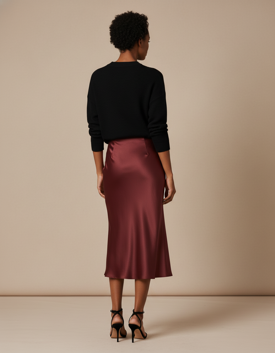 Jupe Midi Bordeaux Satinée Élégante