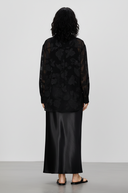 Jupe Midi Satin Noire Chic