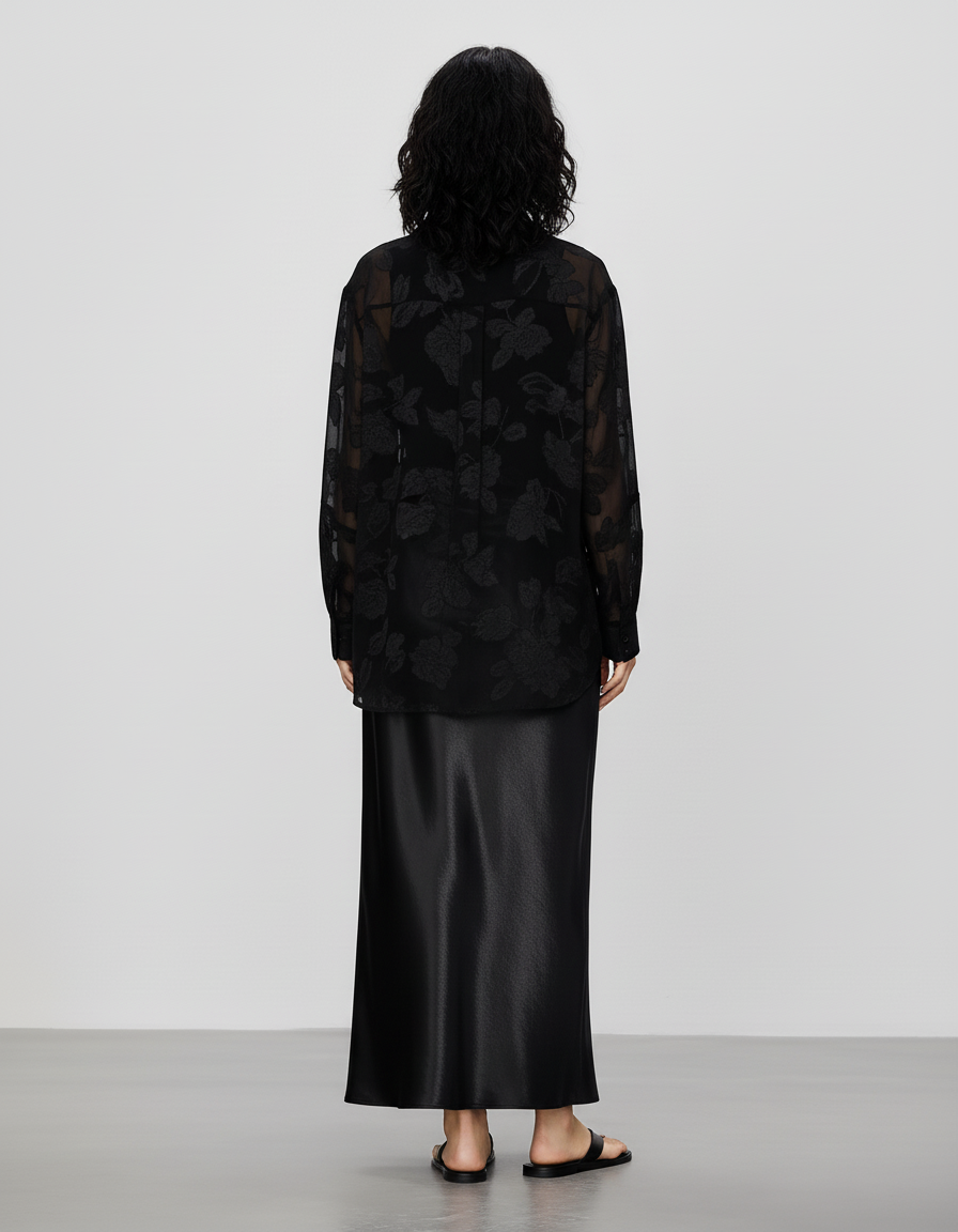 Jupe Midi Satin Noire Chic