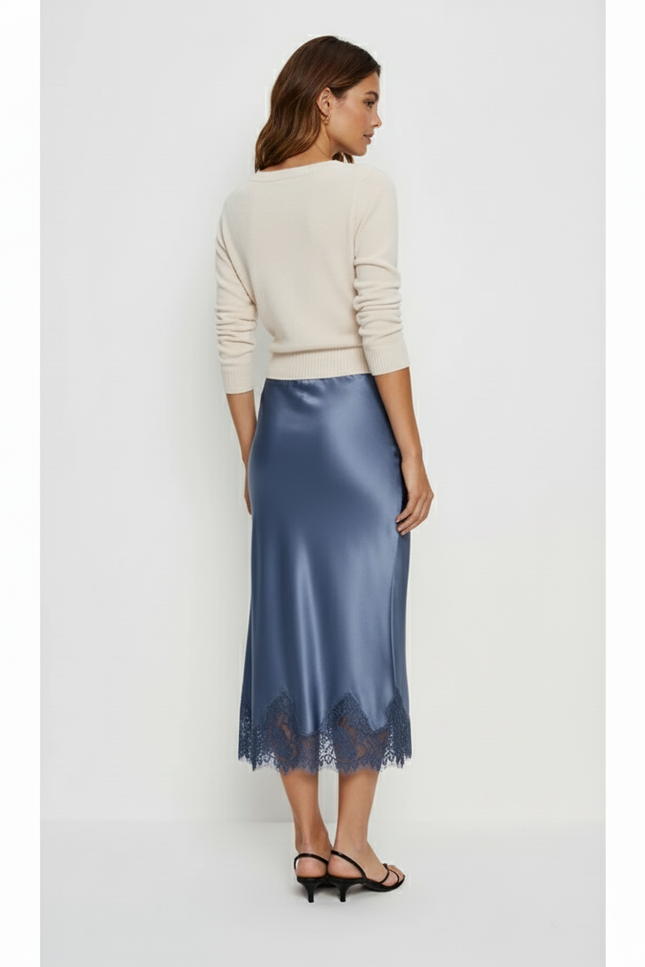 Jupe Midi Satinée Dentelle Élégante raffinée