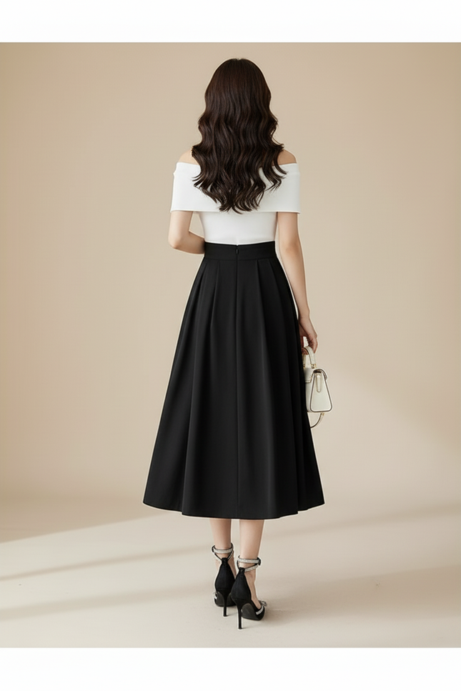 Jupe Midi Noire Taille Haute Élégante