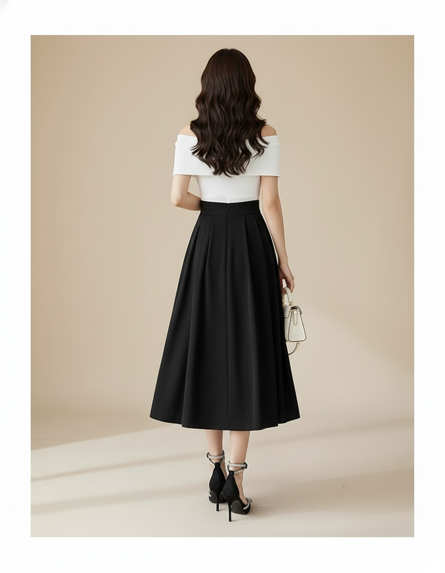 Jupe Midi Noire Taille Haute Élégante