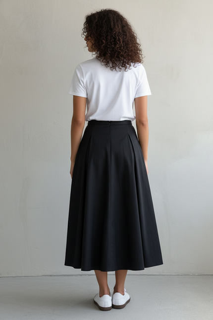 Jupe Midi Noire Plissée Élégante élancée